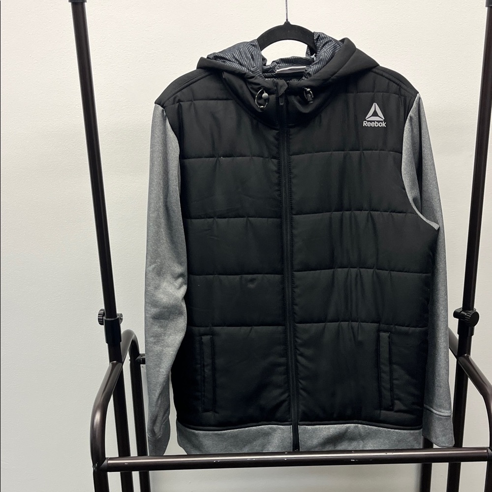 Reebok Men's Black and Gray Hooded Jacket